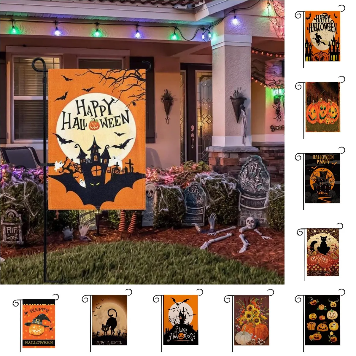 Nueva bandera de jardín de Halloween, murciélago, calabaza, bruja, decoración del hogar, Banner, decoración de fiesta, decoración de jardín, 45*30CM