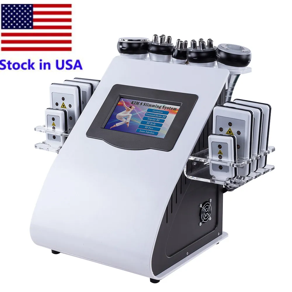 Stock aux États-Unis Cavitation ultrasonique Minceur Machine 6In1 Lipo Laser Corps Vide Radio Fréquence RF Salon Spa Diode Lipolaser 8 Pads Brûlant les Graisses Équipement