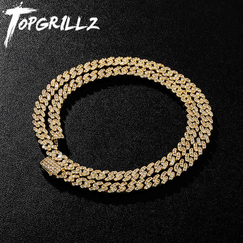 TOPGRILLZ 6mm Cuban Chain Necklace High Quality Bling Iced Out CZ With Spring Clasp Hip Hop Personalised Jewelry Gift For Women X0509