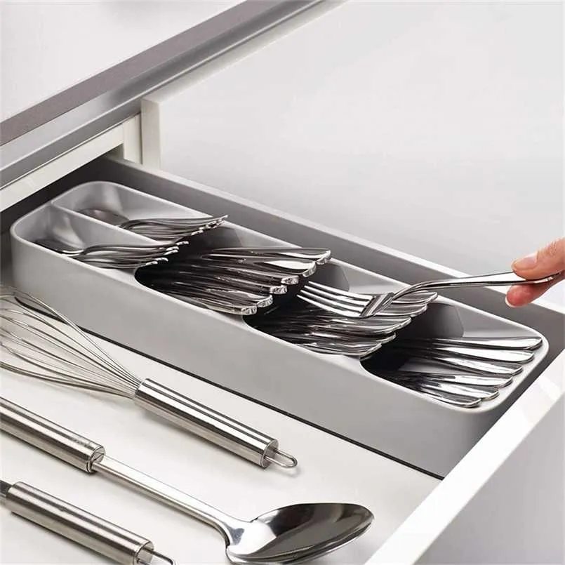 Kitchen Cutlery Storage Tray Knife Block Holder Spoon Fork Spice Separation Organizer Box Kitchen Container Accessories 211110