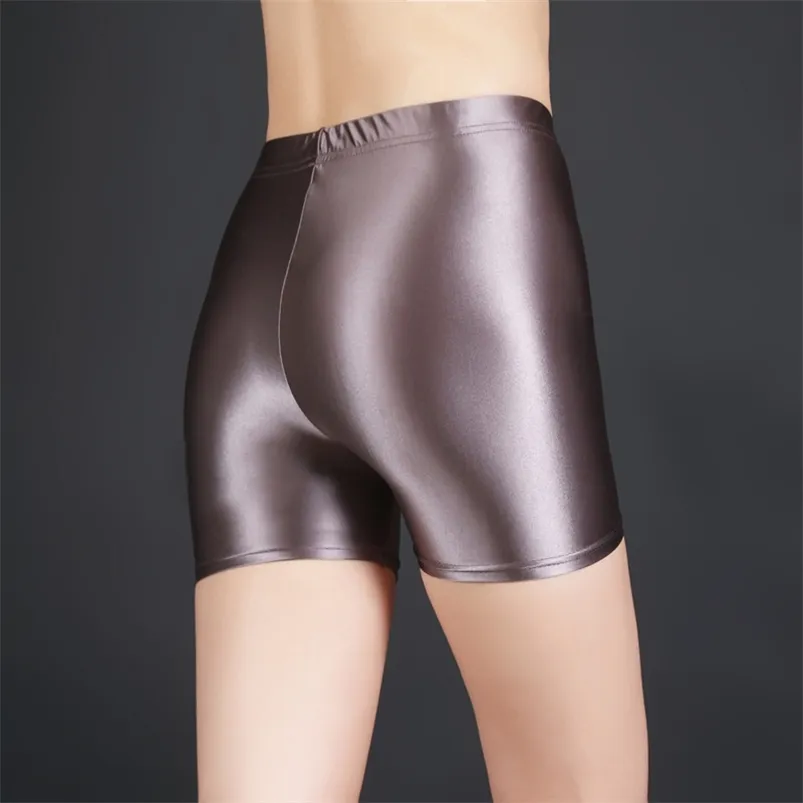 Сексуальные женские конфеты цветные защитные шорты брюки масляные хломы бесшовные высокие талии трусики блестящий нижний износ плюс размер сексуальный F25 210730