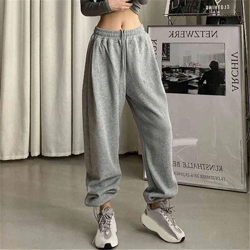 النساء السراويل السوداء الركض sweatpants النساء للسراويل الفضفاضة الرياضة السراويل رمادي عداء العجل عالية الخصر العرق عارضة الإناث السراويل Y211115