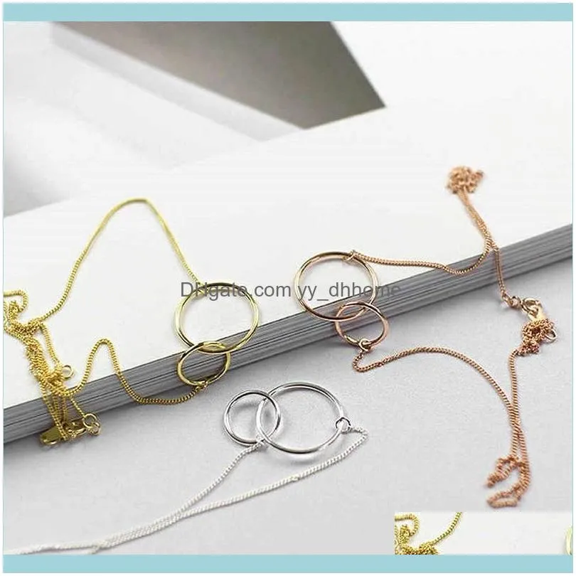 Chains Gold Necklace Women Infinity Double Circles Pendant Two Interlocking Choker Necklaces & With Gift Box