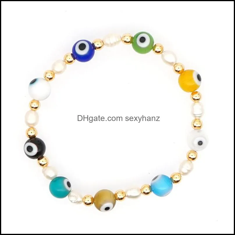 Turkish Evil Eye Bracelet For Women Real Pearls Bracelets Jewelry Bohemian Handmade Pulseras Mujer Moda Ins Beaded, Strands