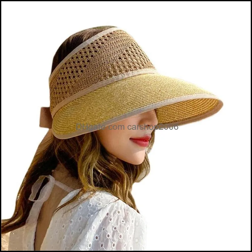 Girls Foldable Floppy Straw Hat With Wide Brim Beach Summer Sweet Bowknot Sun For Face Sunscreen And UV Protection Hats