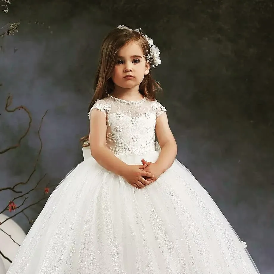 Elegant Flower Girl Dresses White Birthday Party Gown... From Dressvip,  $89.7