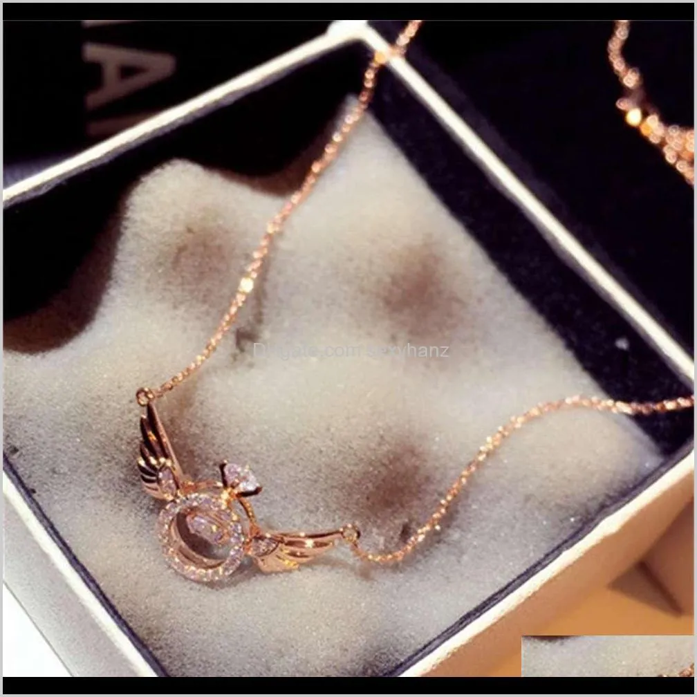 pendants fashion japanese and trend super flash inlaid diamond wings temperament clavicle necklace short n00403