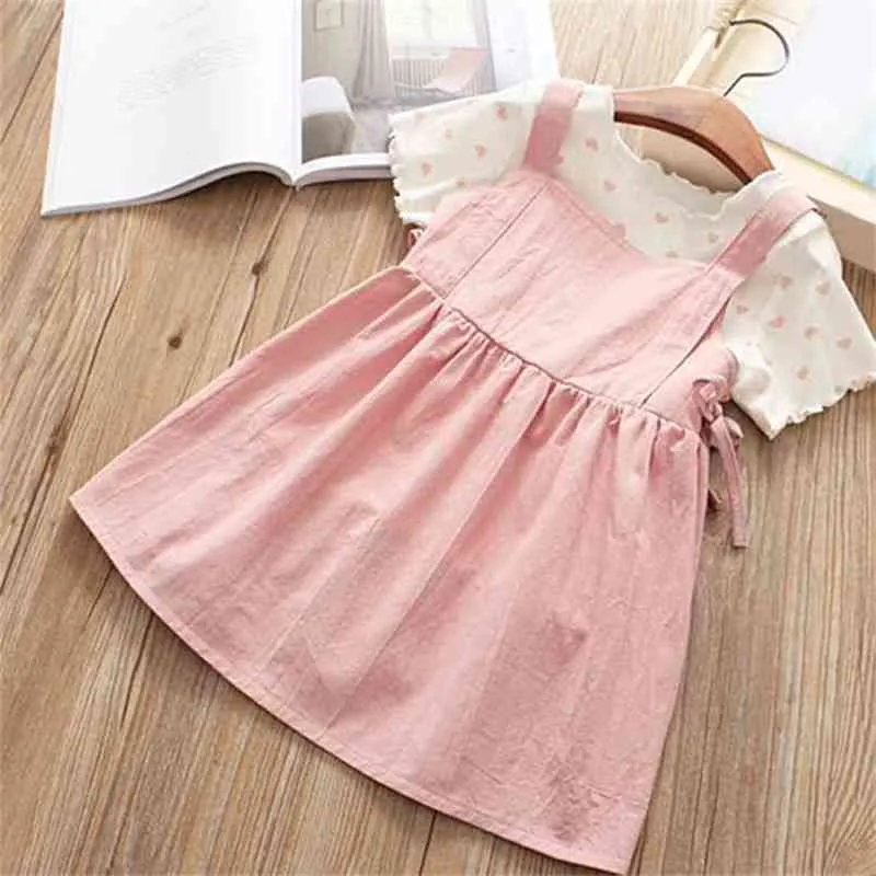 Summer Suit Clothing Sets Heart-Shaped Print Top+Suspender Skirt Kid Clothes Children's 210528