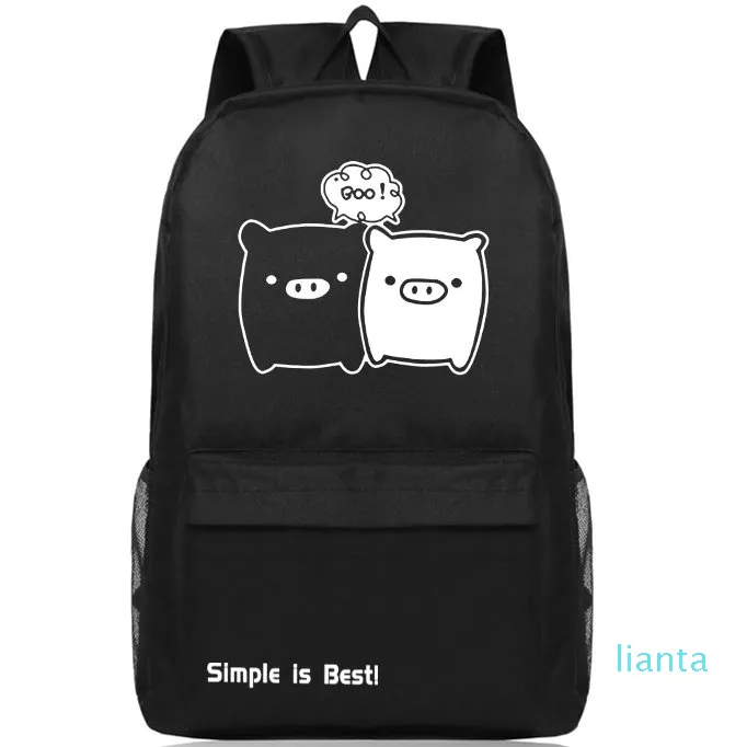 Schwarz-weißer Schweinchen-Rucksack, einfach ist der beste Tagesrucksack, Cartoon-Schultasche, lässiger Rucksack, bedruckter Rucksack, Sport-Schultasche, Outdoor-Tagesrucksack