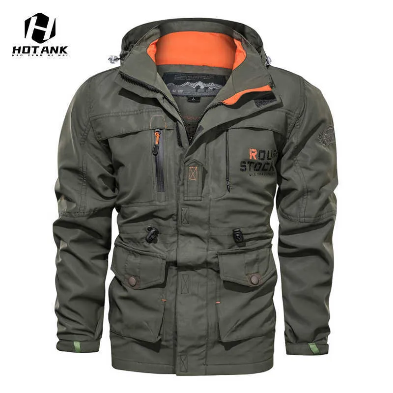 Giacche da uomo di media lunghezza Casual Capispalla con cappuccio Giacca Escursionismo Giacca a vento Autunno Primavera Moda Tactical Pilot Cappotti antivento 211011