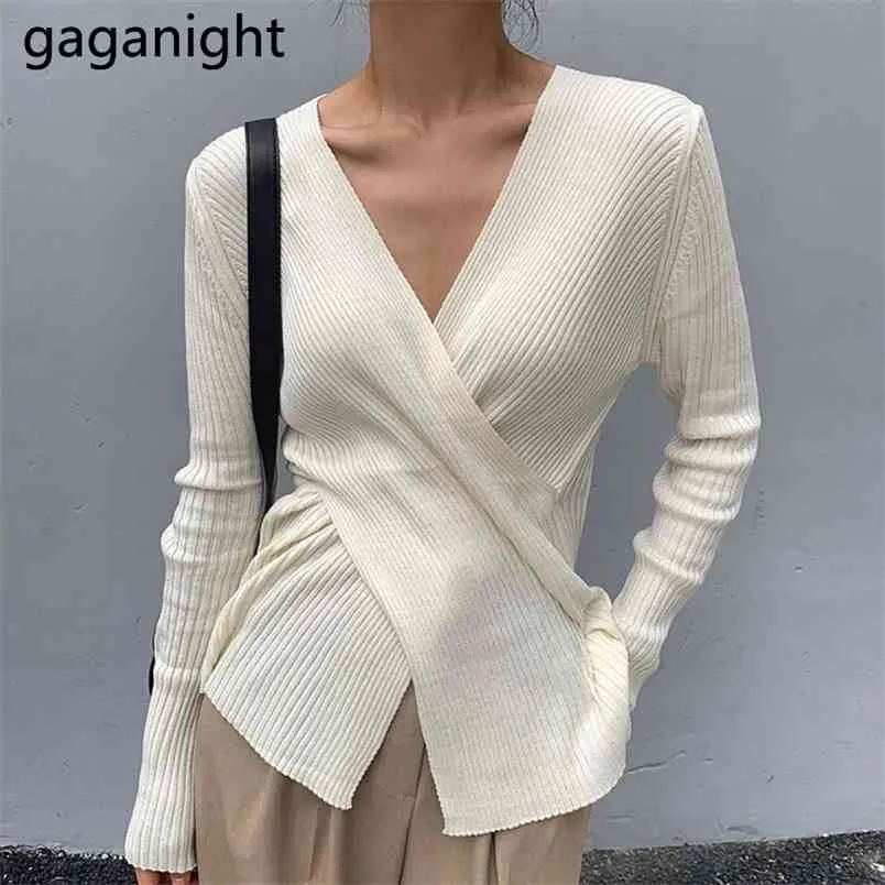 Donne eleganti maglione lavorato a maglia primavera autunno slim criss cross pullover chic kroean moda maglioni outwear pull femme 210601
