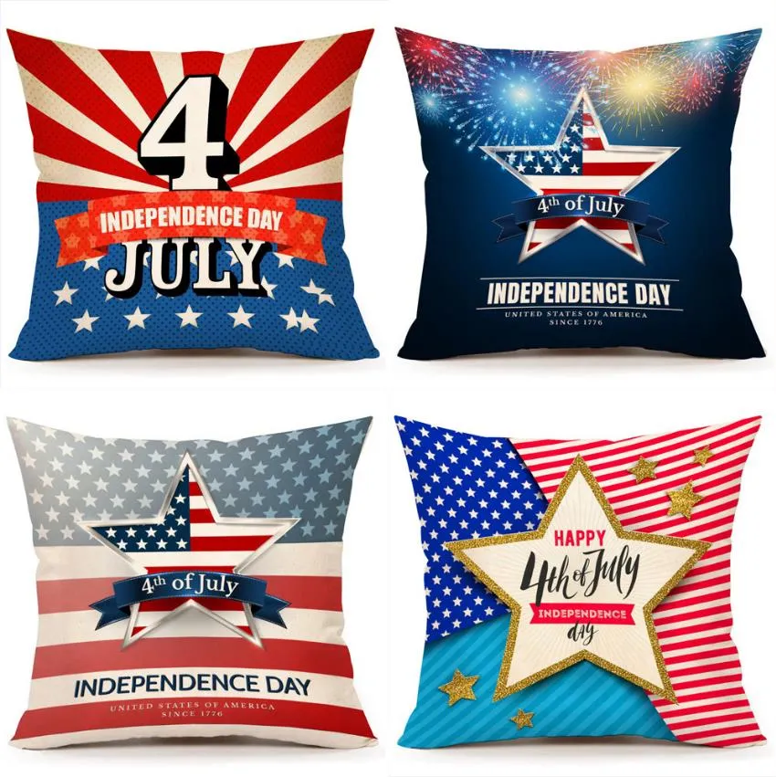 Jour de l'indépendance américaine taie d'oreiller canapé housses de coussin décor à la maison siège taie d'oreiller drapeau américain jeter oreillers couverture 45*45 cm ZYY1001