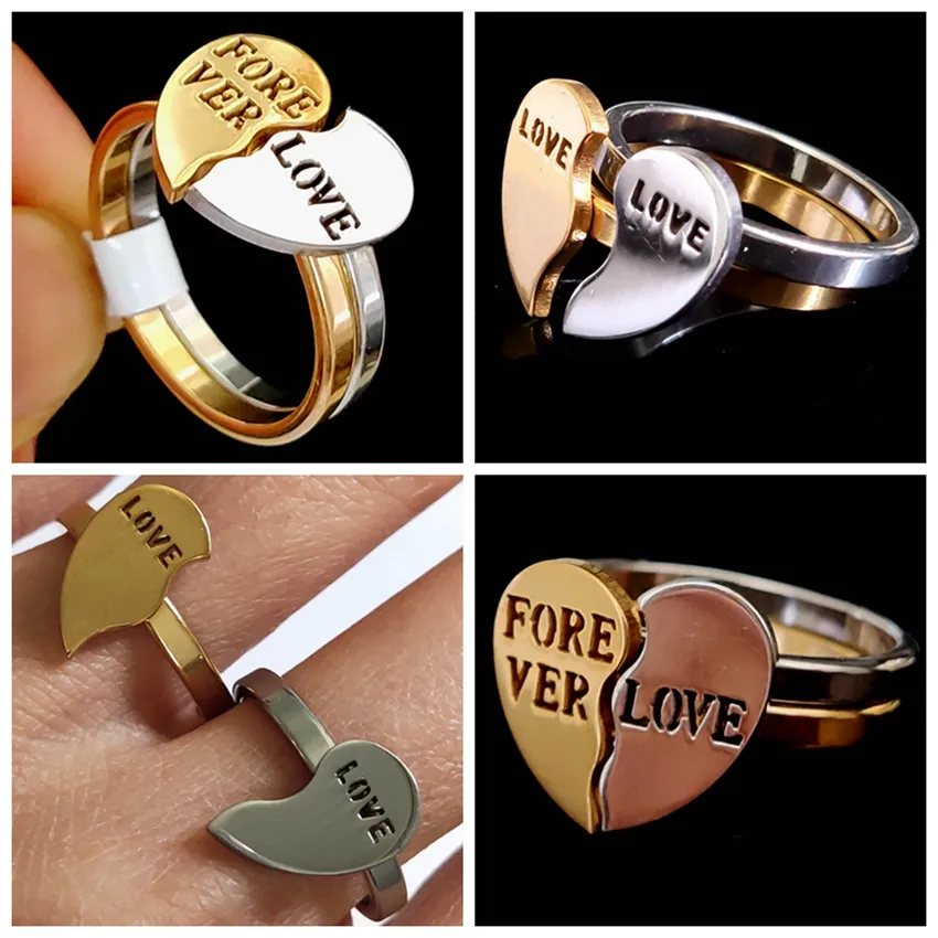 24 stks (12 sets) hartvorm liefde paar ring set voor altijd liefde belofte bruiloft verlovingsringen voor liefhebbers rvs sieraden jubileum cadeau
