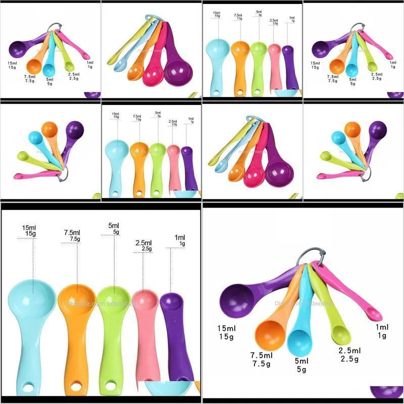 colorful measuring spoons plastic (1 / 2.5 / 5 / 7.5/ 15ml) measure spoon sugar measure scoop cake baking