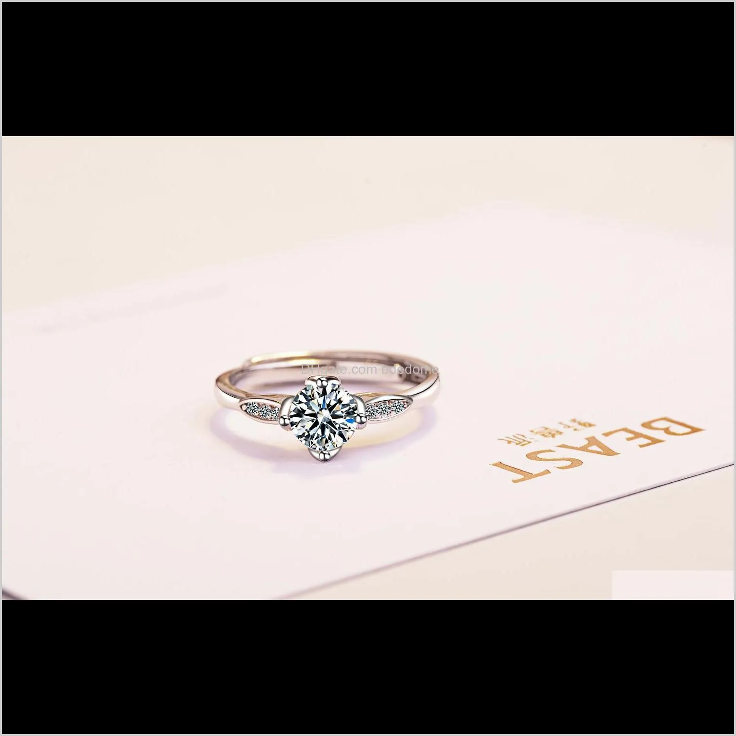 fashion jewelry adjust size ring white flower shape zircon setting with leaf brass meterial imitation rhodium plated for women gift