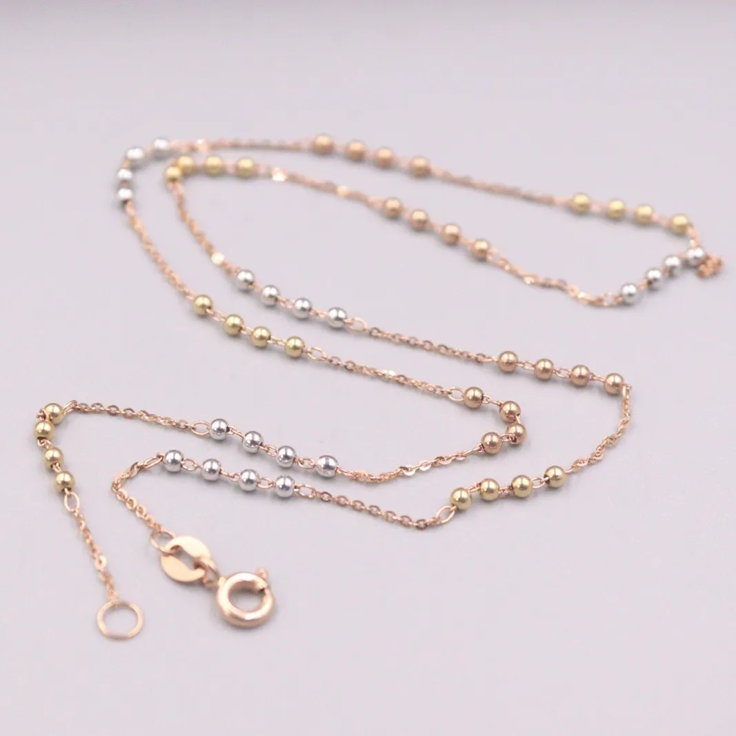 Au750 Real 18K Rose Neckalce For Women FemaleColor Beads Chain Gold Necklace 16.5''L Gift