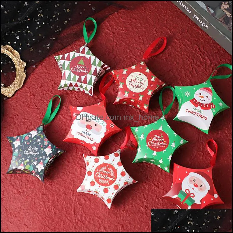 Wrap Event Festive Supplies Home Garden Creative Mini Christmas Candy Xmas Holiday Stars Ribbons Lovely Gift Packaging Boxes Colorf Baking