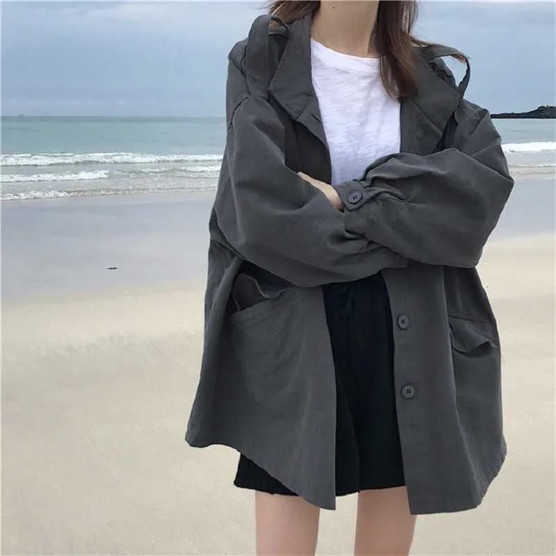 Winter Korea Harajuku vintage casual tooling long-sleeved windbreaker jacket female fashion loose simple 210608