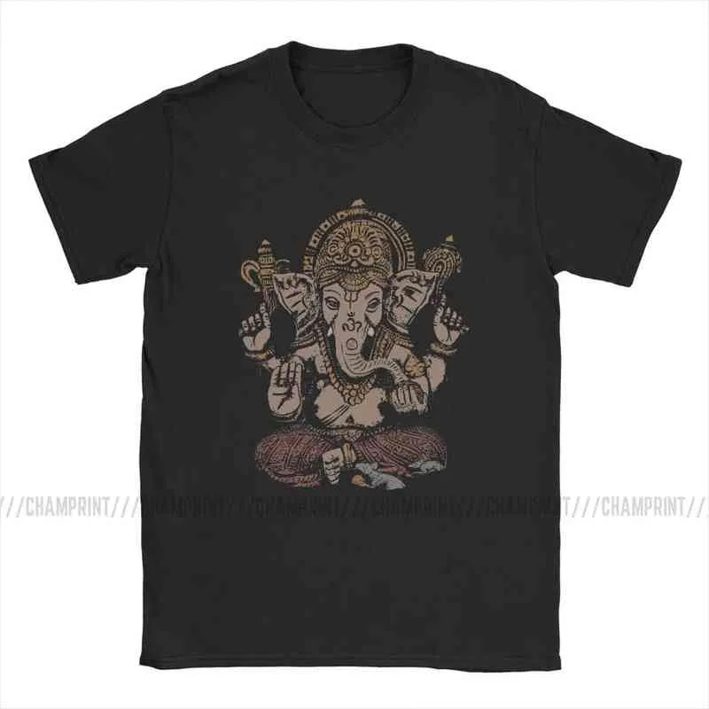 男性の綿のためのガネーシャ3D Tシャツのためのシャツラウンドカラーシヴァヒンズー教神 - インドリンガティー半袖服Camiseta G1222