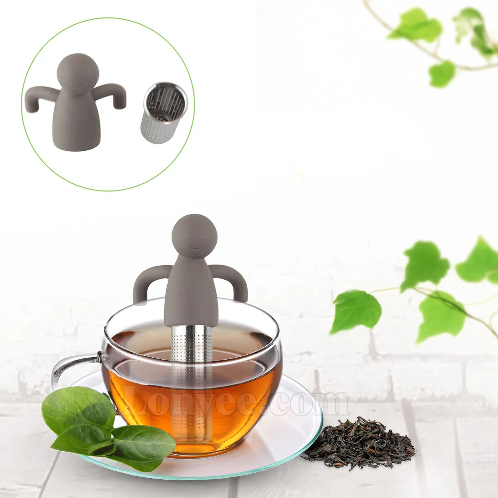 Filtri per tè umanoidi in acciaio inossidabile in silicone Filtro per perdite infusore Decorazione della tazza Ornamento creativo Gadget Diffusore pigro per foglie di tè YL0358
