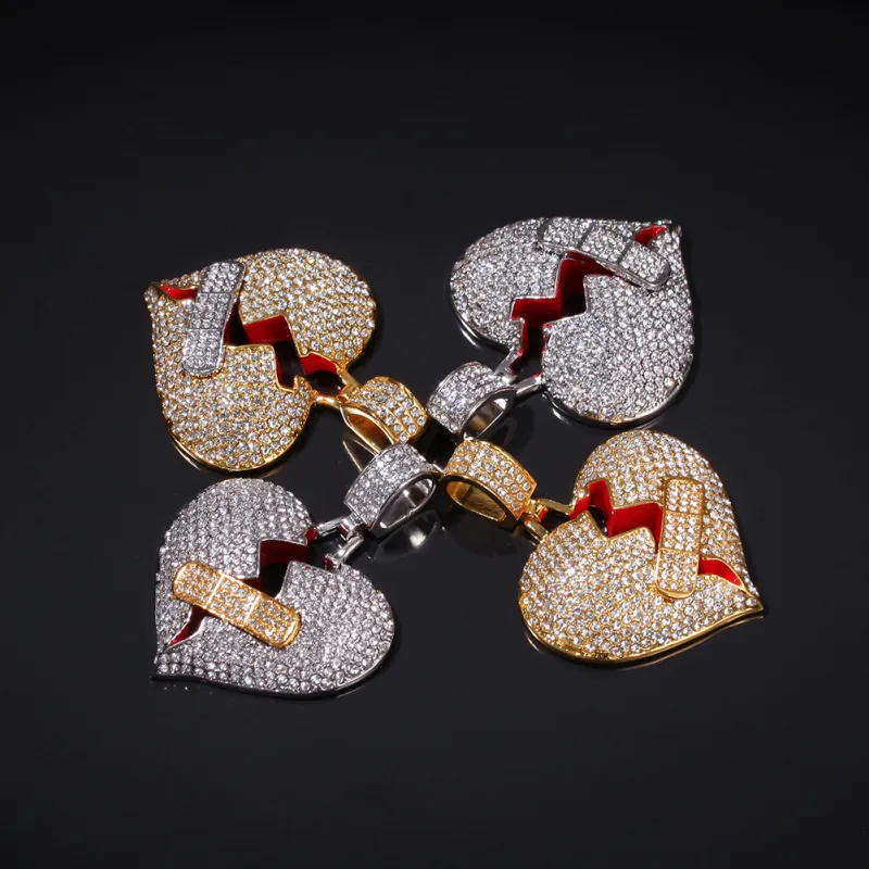 Neue Hip-Hop-Art-Micro Pave gebrochene Herzform Anhänger Halskette Gold- und Silberkettenketten-Halsketten