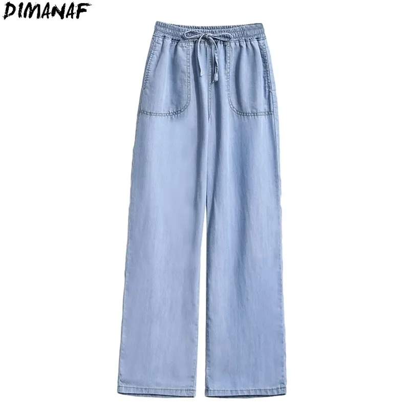 DIMANAF, pantalones vaqueros de talla grande para mujer, pantalones vaqueros de cintura alta Harem para mujer, cinturón elástico de pierna ancha, pantalones azules de gran tamaño S-5XL 210809