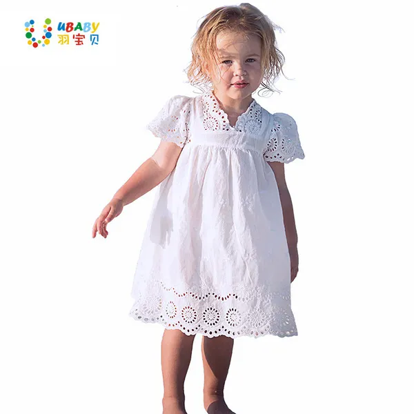 Bawełna Dziecko Dziewczyna Sukienka Dzieci 2020 Lato Cute Haftowane Dzieci Ubrania Biała Księżniczka Koreańska Bawełna Cienka sukienka dla Wiek 3-10 q0716