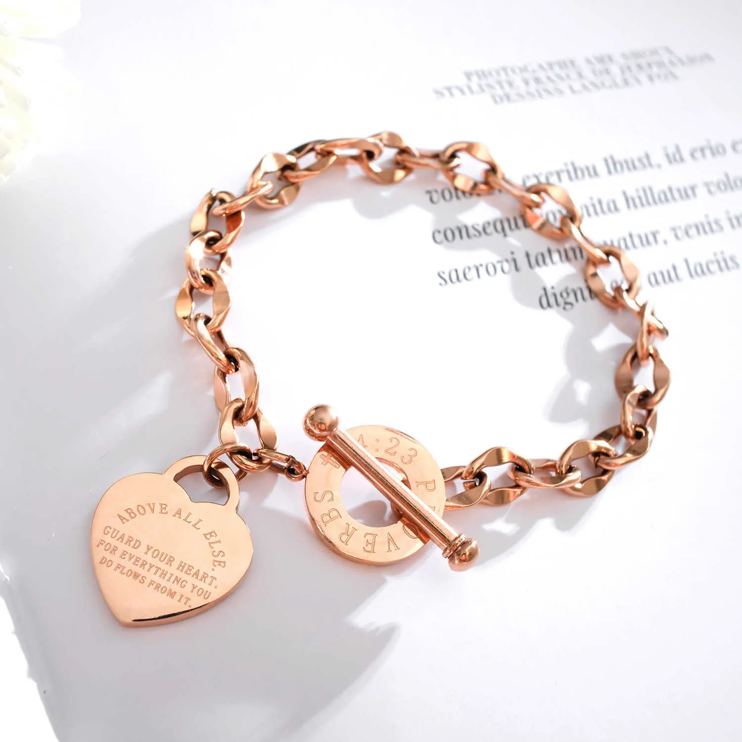 Bracelet en forme de coeur proverbes pendentif pour femmes cadeau métal marque Designbracelets mode femme or bijoux cadeaux Q0603 VIR6