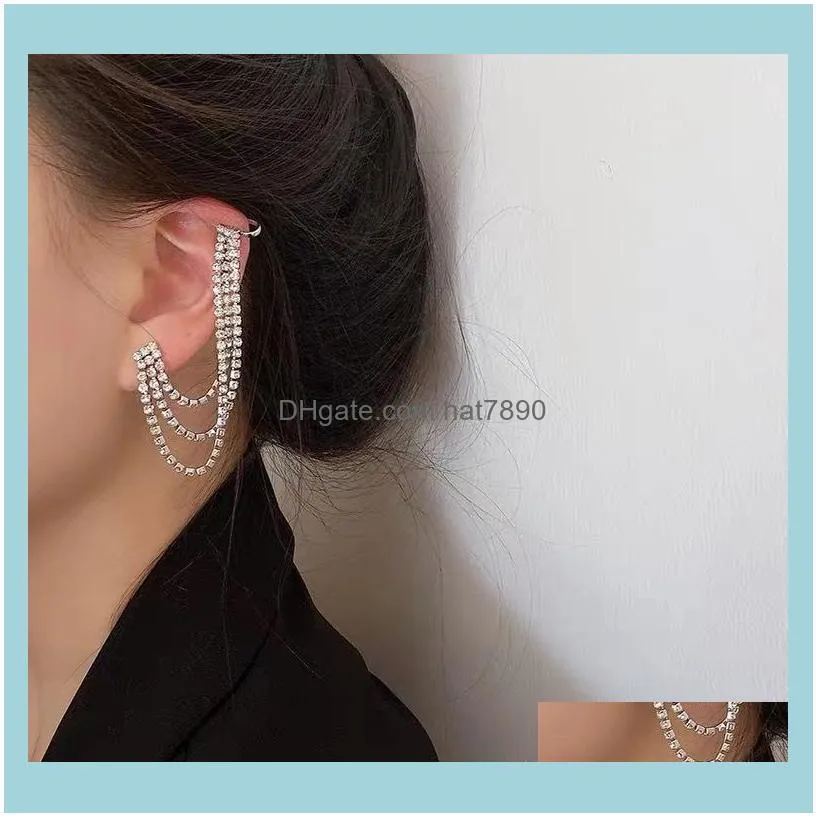 Brincos de charme joalheriaInswind Nightclub Luz coreano Luxo cheio de diamantes gradientes de tassel camada Gancho Clipe de Ear Temperamento Moda 925 Sie