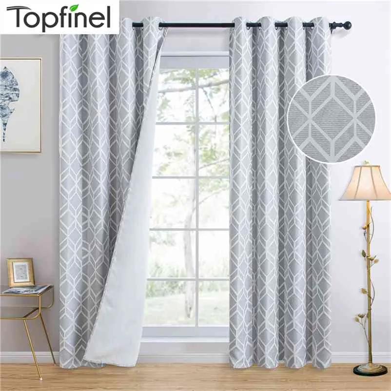 Grey Geometric Blackout Curtain for Bedroom Living Room Cube Luxury Elegant Thick Window Treatments Curtain High Blackout 210913