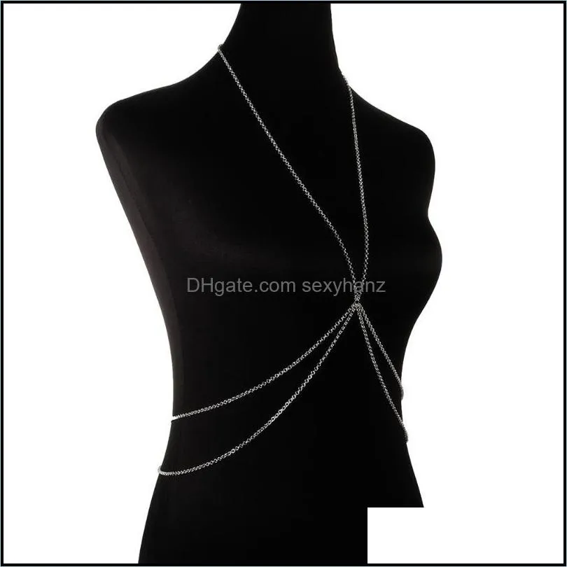 Other Est Fashion Gold/Silver Color Bikini Crossover Waist Belly Harness Body Chain Necklace Women Jewelry