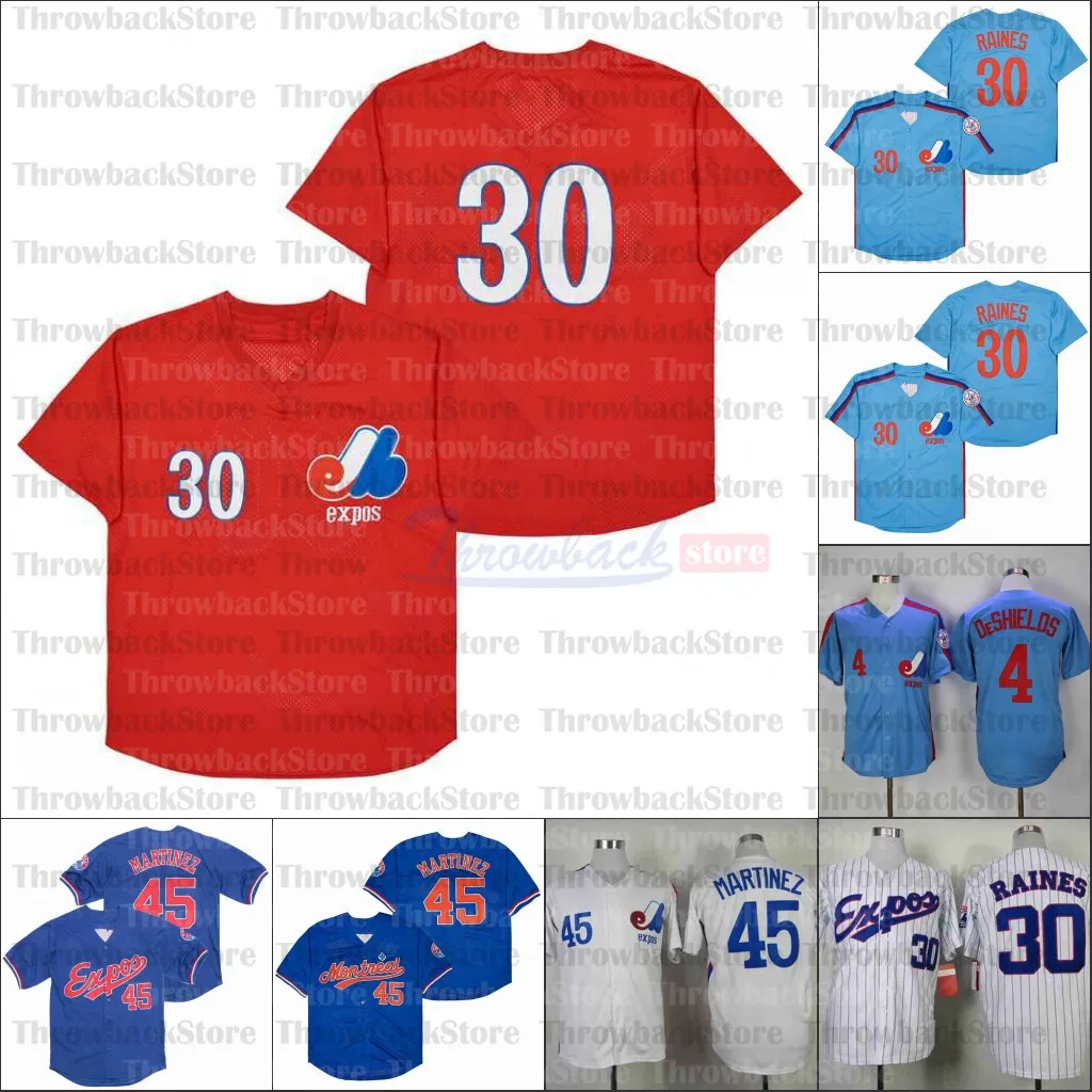 Retro Baseball 1982 e 2000 Home Jersey 4 DESHELDS 30 RAINES 45 MARTINEZ BIANCO