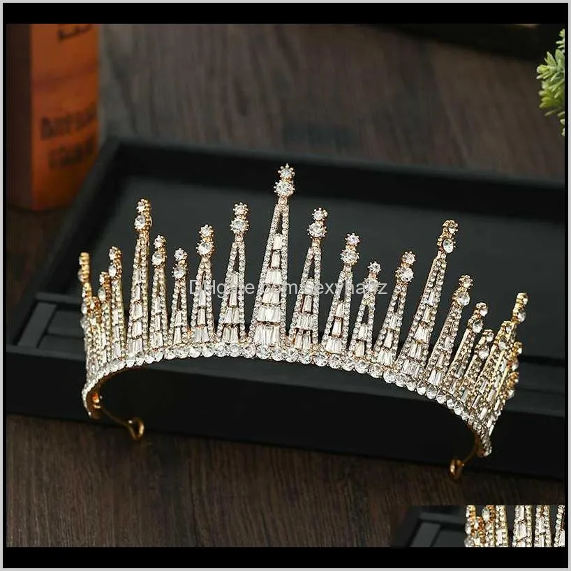 new gold wedding hair accessories crown baroque crystal headdress bride diadem tiara woman prom jewelry baroque hair ornaments