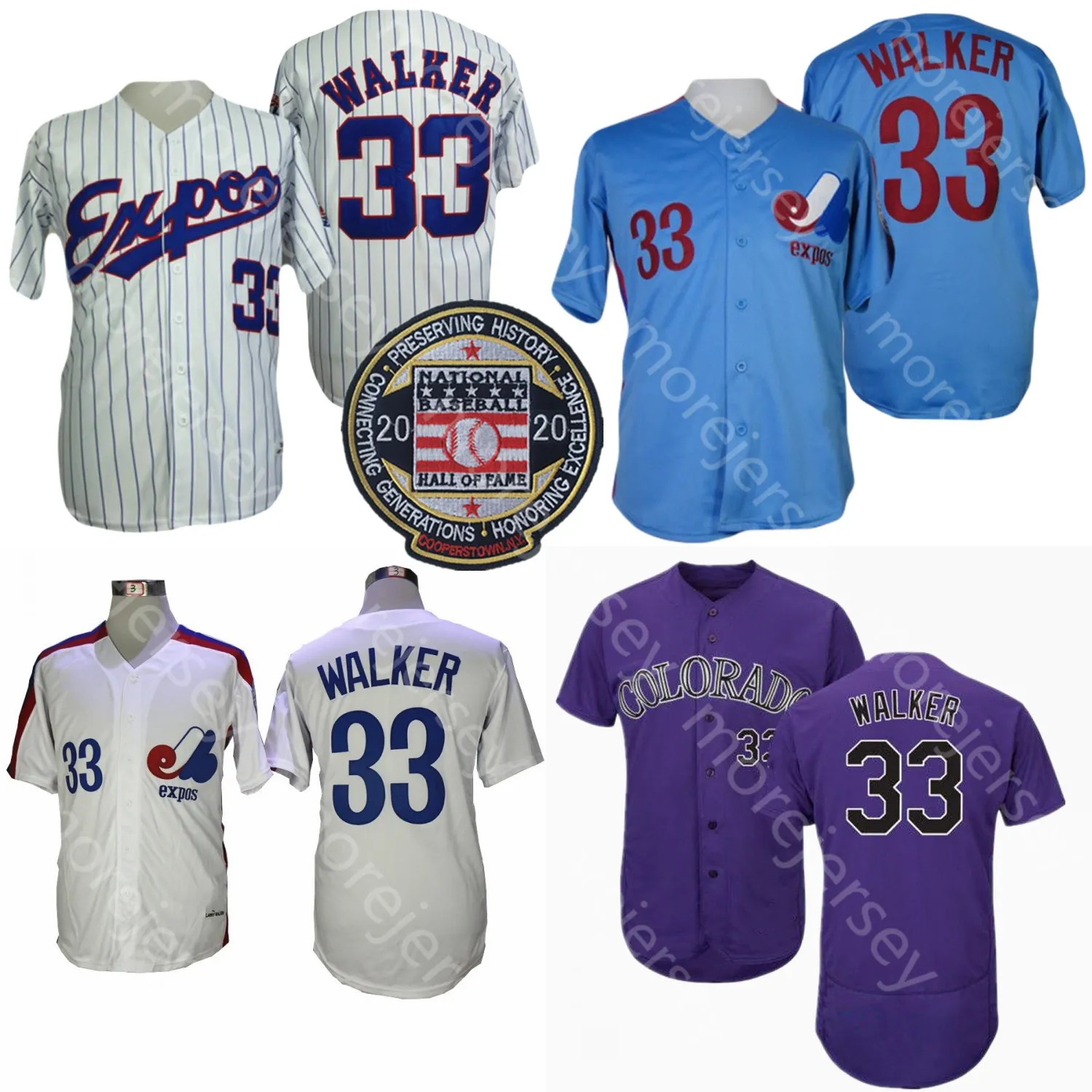 Montreal Expos 33 Larry Walker Jersey Vintage 1982 Weißer Nadelstreifenblau Grey Purple