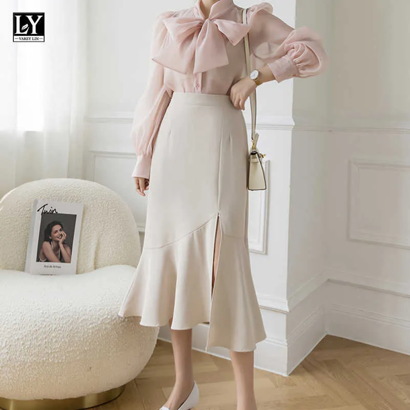 Elegant Ruffle Mermaid Skirt High Waist Midi Skirt for Women, Chic  Stylish Shop Now!