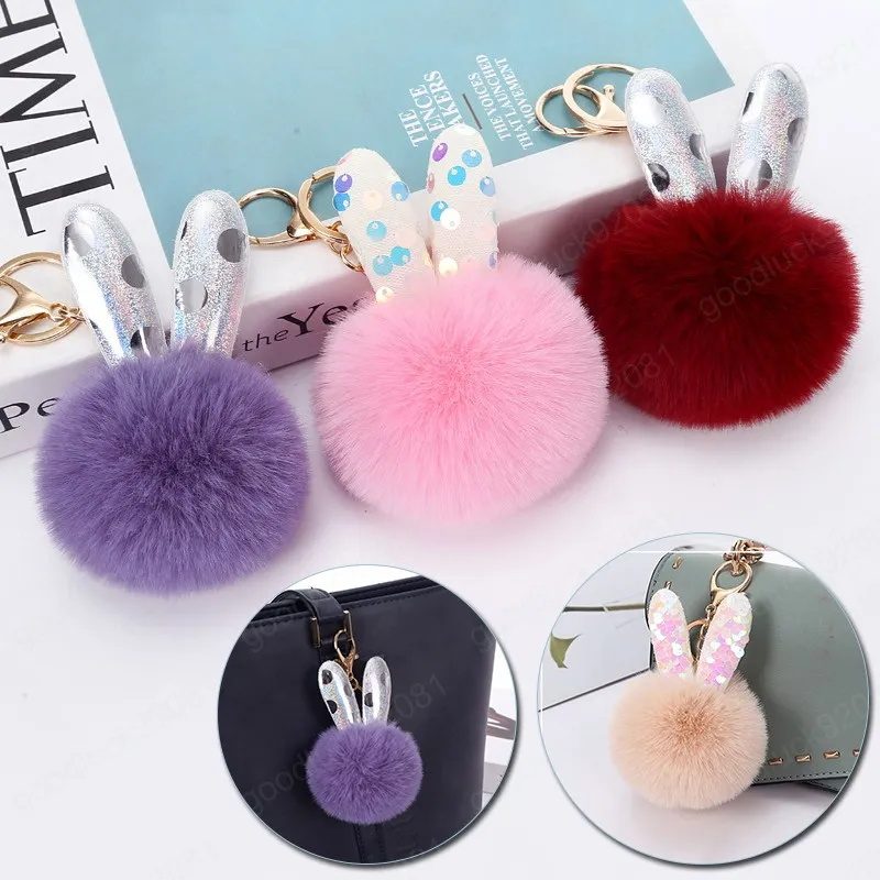 Faux Fur Keychain Pompon Soft Rabbit Ears Torby Hang Key Chain Wisiorek Kulki Klucz Ring Torba Wisiorek Prezent Car Wisiorek Llaveros