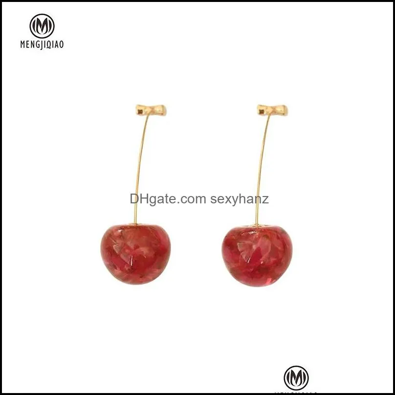 Korean cute Cherry Shaped Drop Earrings For Women Sweet Dried Flower Brincos Metal Line Pendientes Jewelry Gifts