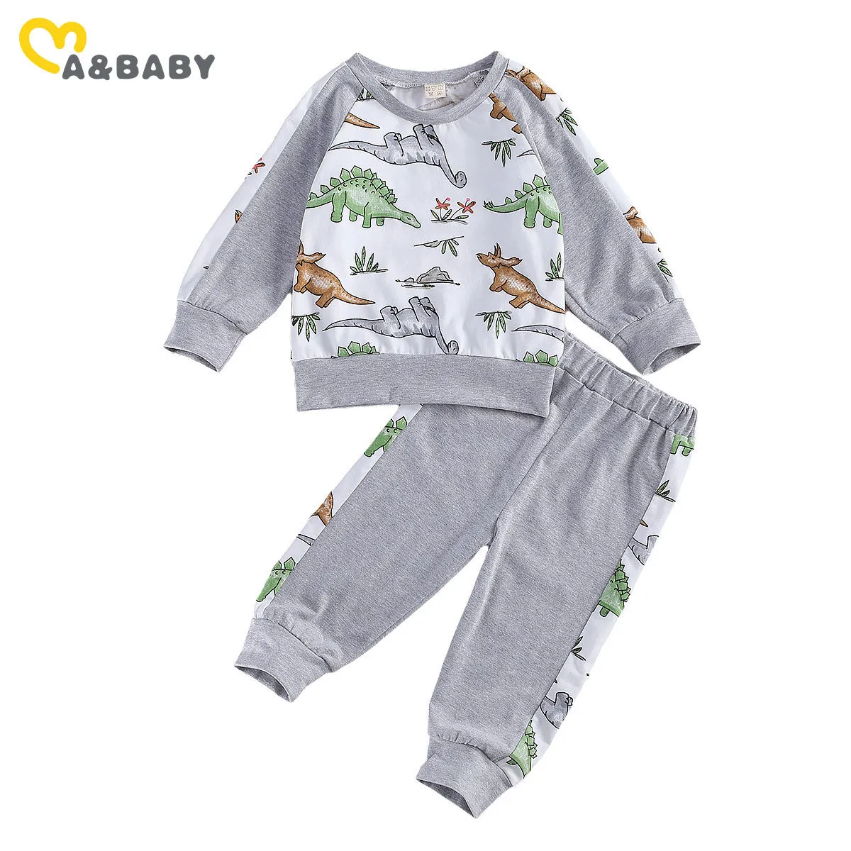 6M-4Y Cartoon Dinosaur Toddler Kid Boys Clothes Set Long Sleeve Tops Pants Casual Autumn Outfits Costumes 210515