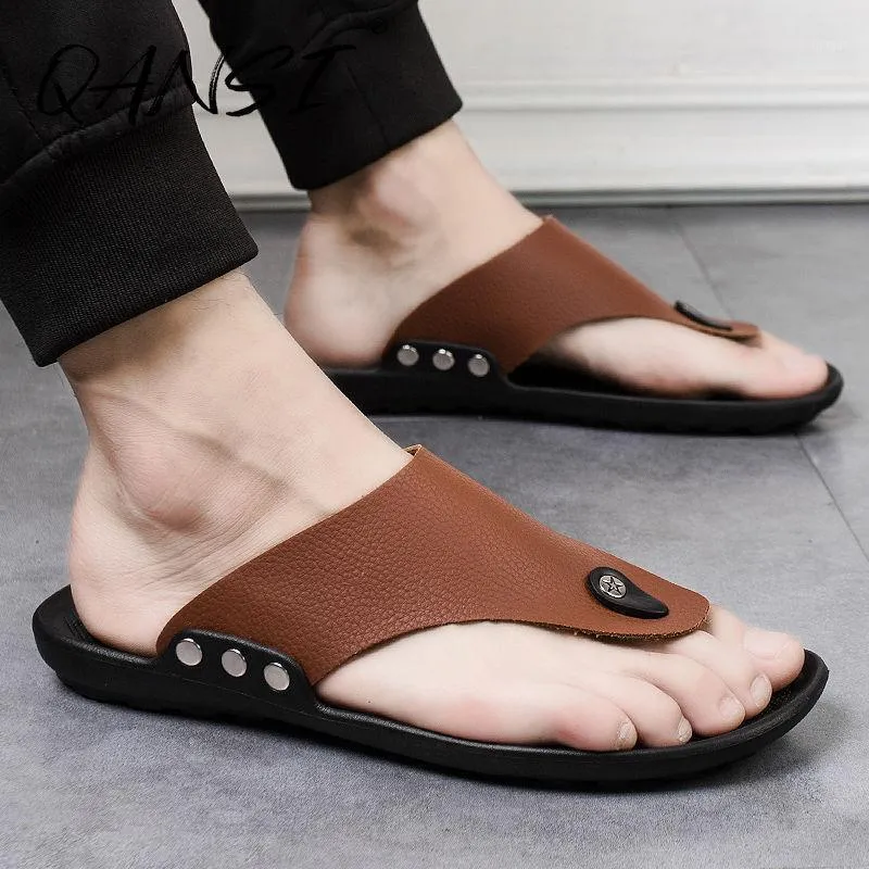 Summer Casual Men's PU Flat Flip Flops 2021 Comfortable Wear-resistant Sandals For Men Outdoor Non-slip Soft Sole Slippers