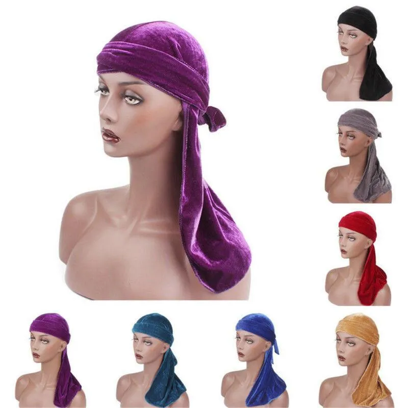 Hattar, halsdukar handskar uppsättningar 2021 unisex andningsbar velvet turban hatt durag peruker doo headwrap chemo cap långa svans pirat män kvinnor hår acces