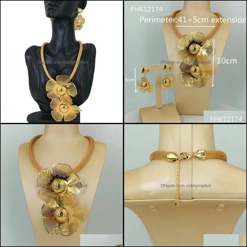 Earrings & Necklace Mejewelry Fashion Dubai Goldplated Jewelry Set For Women Big Flower Sets Engagement Party FHK12174
