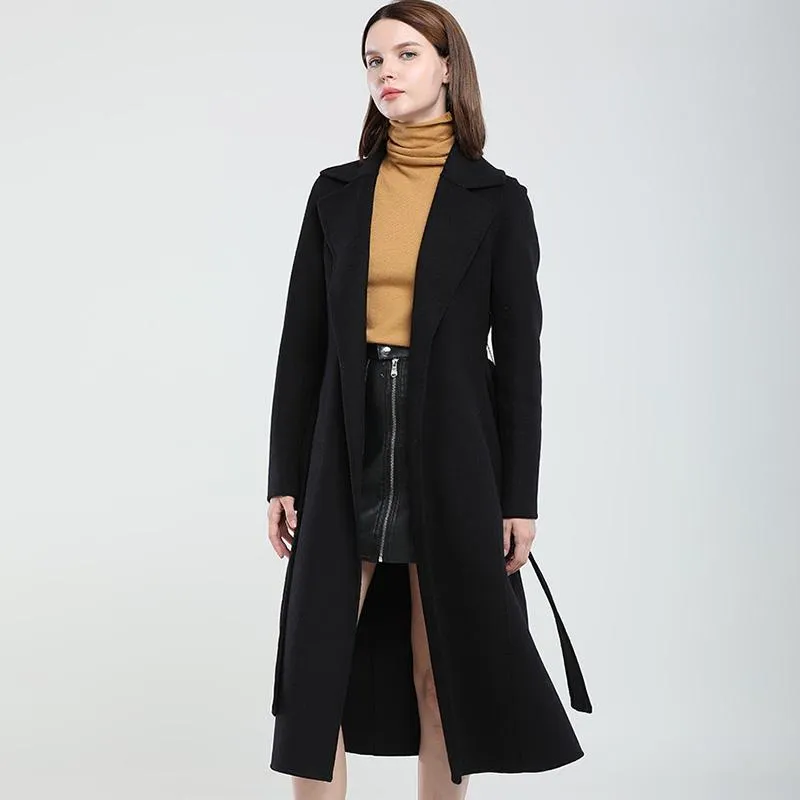 Mulheres de lã feminina estilo mulheres moda casacos pretos casaco comprido cashmere Trench feminino 2021 chegadas S8704