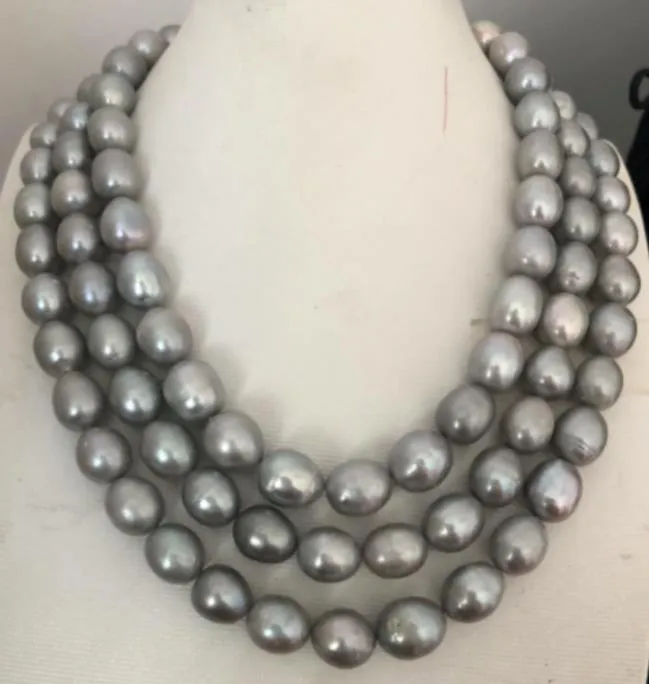 10-11mm Barock South Sea Silver Grey Pearl Necklace 48Inch Choker Bridal Smycken