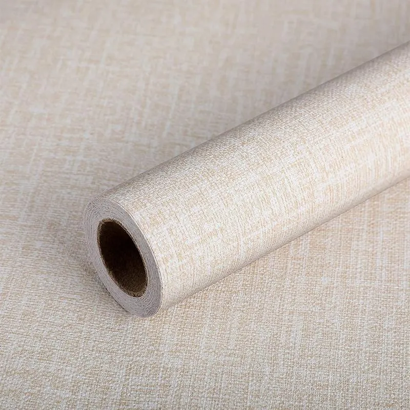 Tapeten Leinentapete Beige PVC-Folie Stoff Wandaufkleber Wasserdicht Abnehmbares Peeling Dekoratives Rollenpapier El Gästezimmer Haushol