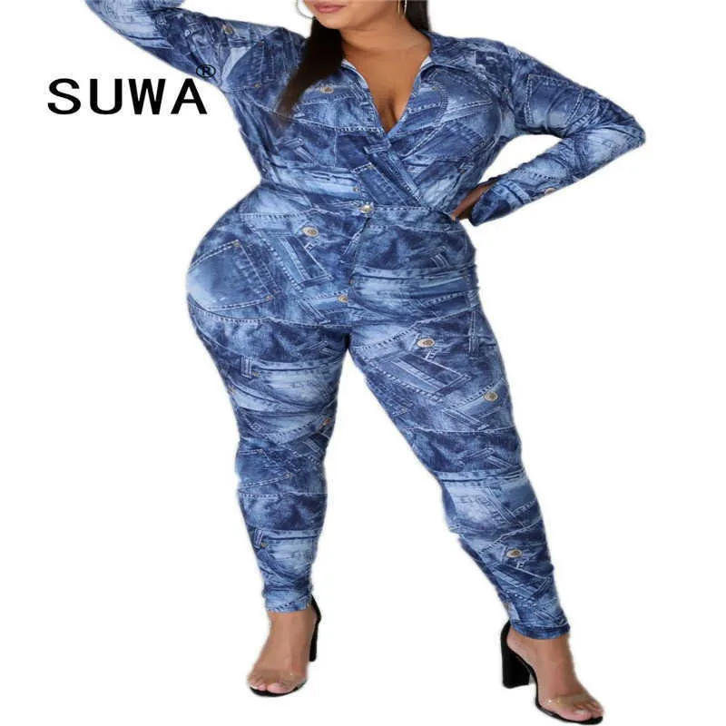 Atacado Plus Size Roupas Womens Tracksuit Set Longo manga macacão romper shorts + cintura alta calças skinny feminino 210525