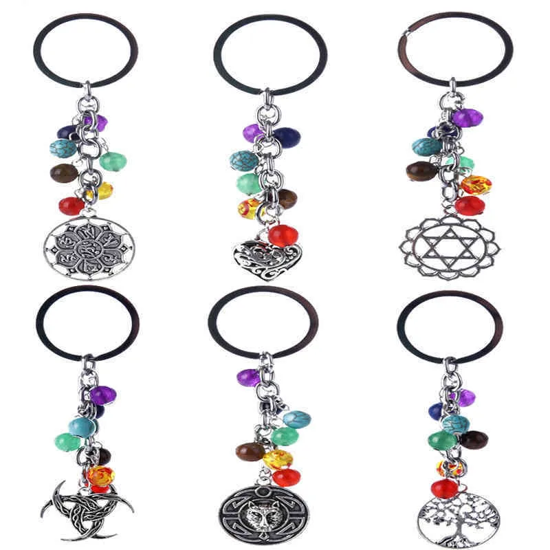 Keychains seven chakra Yoga energy fitness key chain Life Tree owl peach heart and other chains