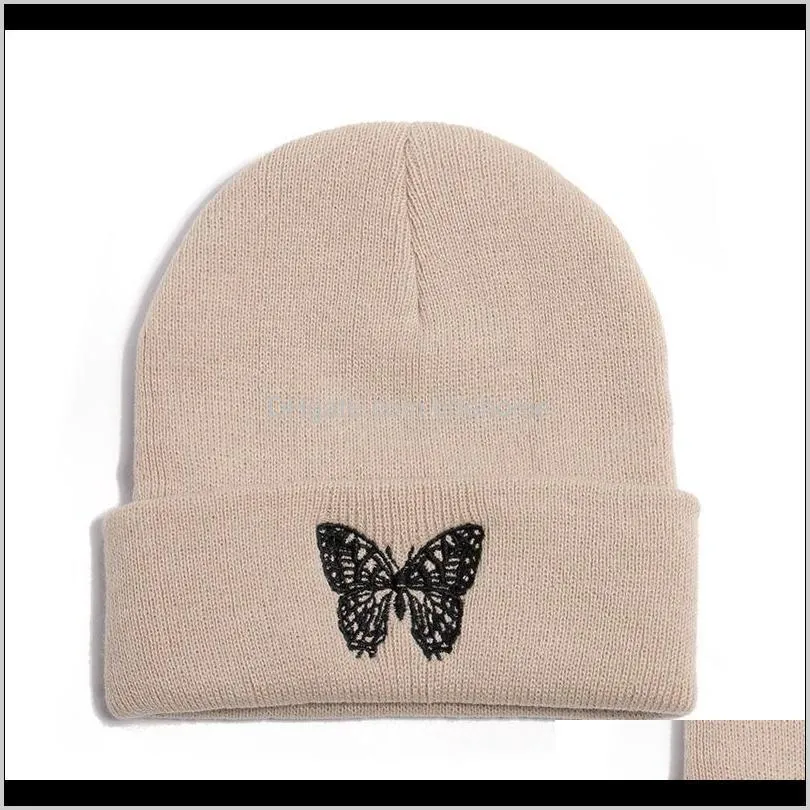 autumn casual black beanies hats for women men butterfly embroidery winter cap warm knitted hip hop beanie hat