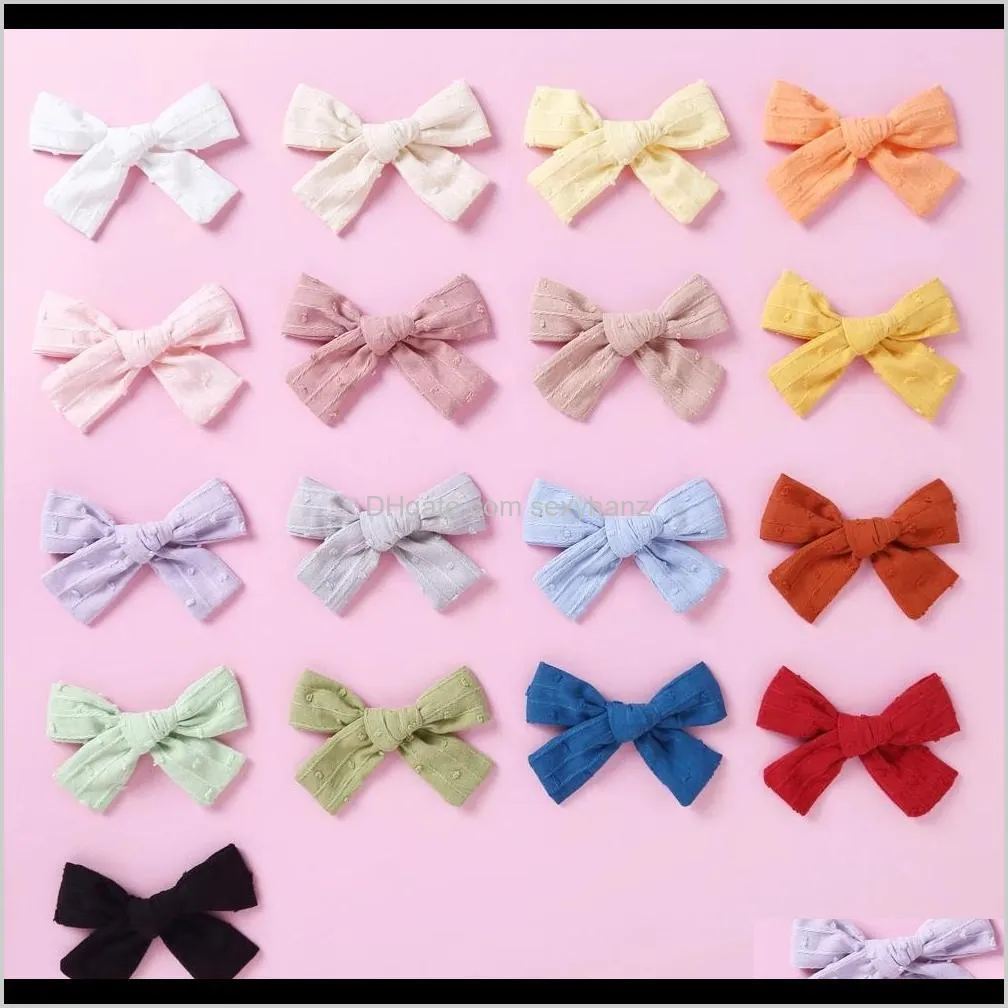 34 pcs/lot, cotton jacquard fabric bow hair clips, hand tied bow nylon headbands, baby girls hair accessories birthday gift