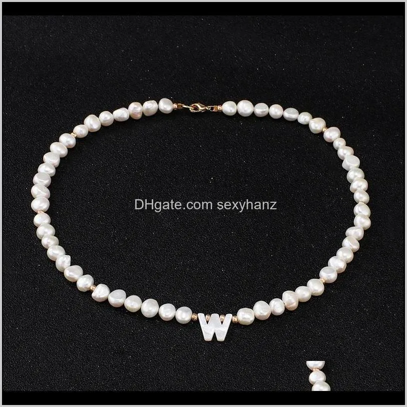 beaded imitation pearl chain choker necklace 26 initial letter pendant alphabet charm necklaces women fashion necklace bohemian jewelry