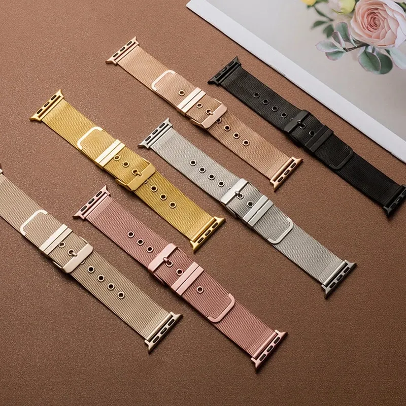 Milanese Loop Strap For Apple Watch Ultra 49mm band 8 7 41mm 45mm 44mm 40mm 42mm 38mm Gold stainless steel bracelet Fit iwatch series 6 4 3 5 se